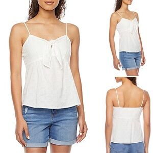 a.n.a Camisole Sweetheart Neck Woven Bow Front Spaghetti Straps White